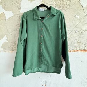 Green Corduroy Button Down Shirt Handmade in Guatemala Long Sleeve Cotton Size M